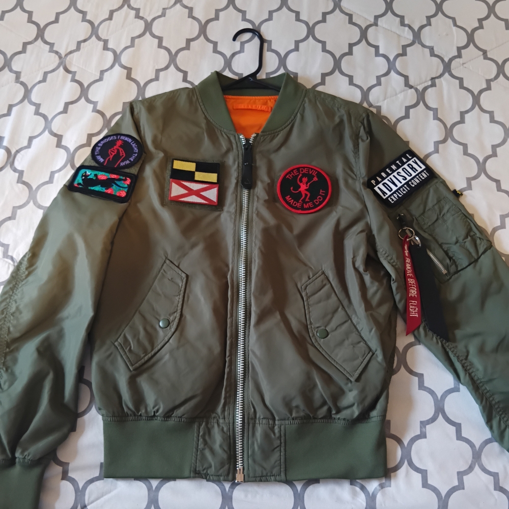 Alpha Industries Green Bomber Jacket with Removable Patches